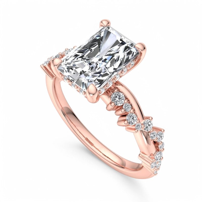1.5 CT Radiant Cut Lab Grown Diamond Twig and Leaf Engagement Ring