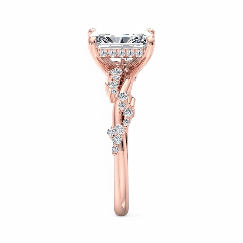 1.5 CT Radiant Cut Lab Grown Diamond Twig and Leaf Engagement Ring