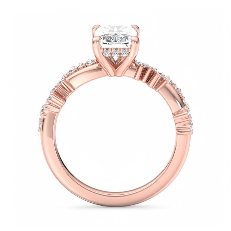 1.5 CT Radiant Cut Lab Grown Diamond Twig and Leaf Engagement Ring