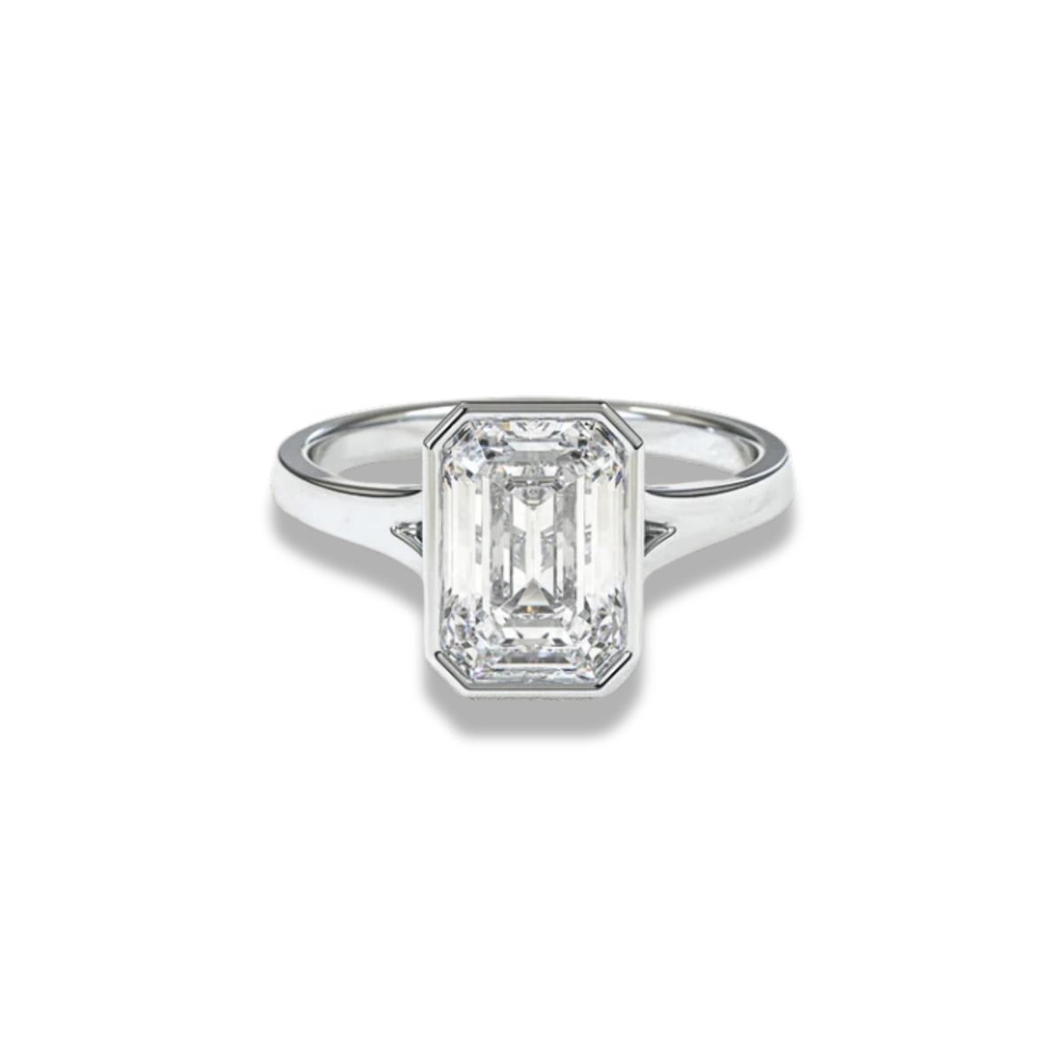 Emerald Cut Lab Grown Diamond & Moissanite Solitaire Engagement Ring – Bezel Setting