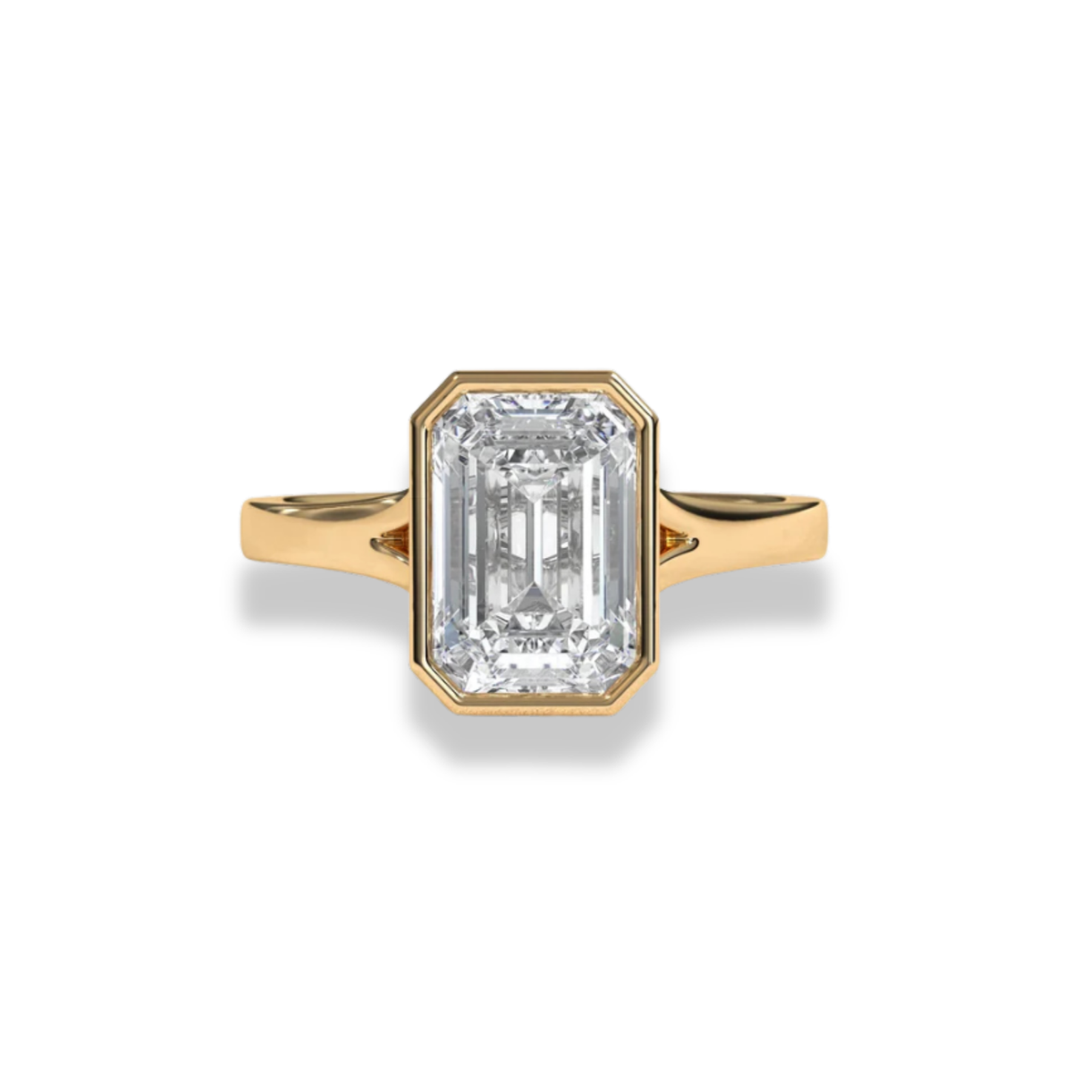 Emerald Cut Lab Grown Diamond & Moissanite Solitaire Engagement Ring – Bezel Setting