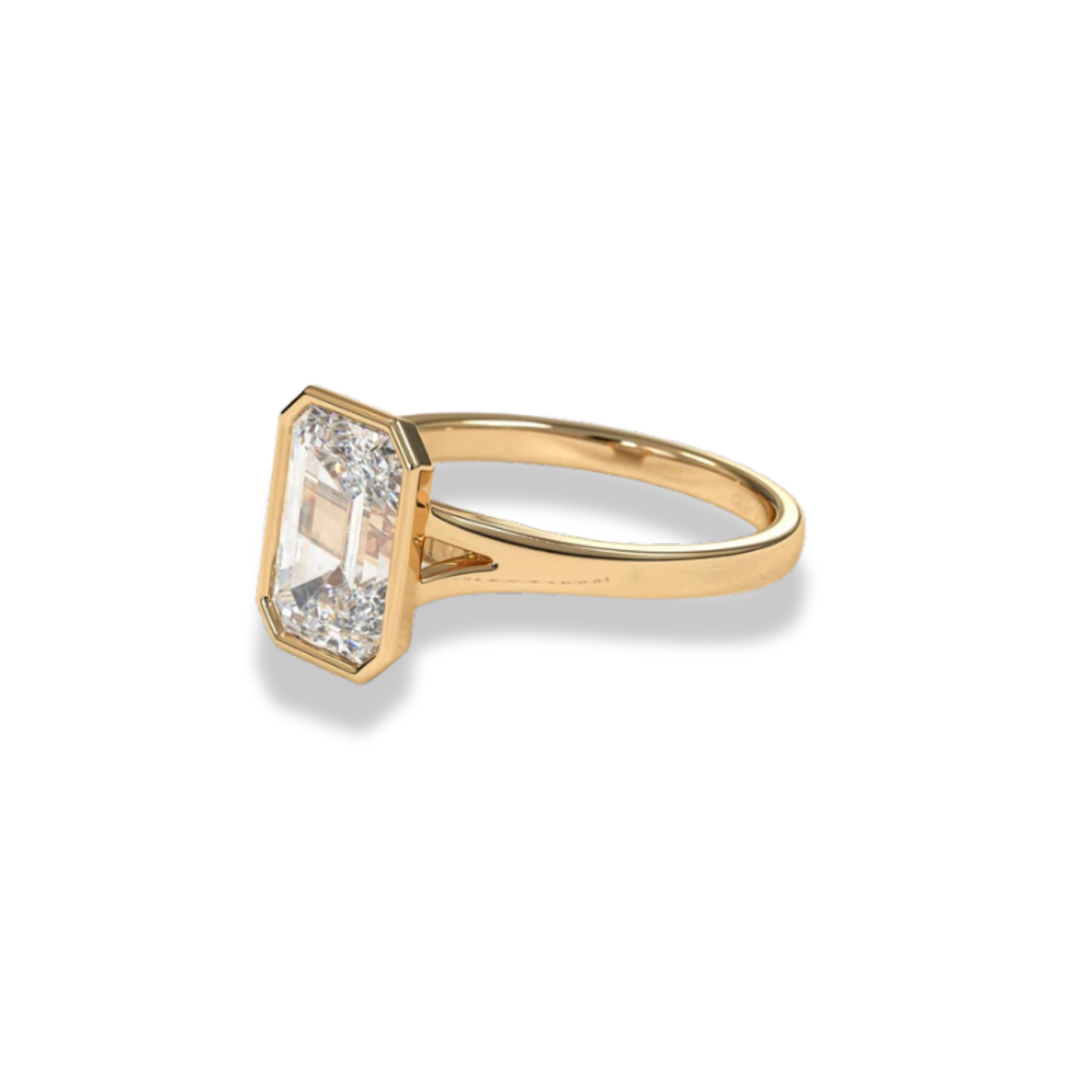 Emerald Cut Lab Grown Diamond & Moissanite Solitaire Engagement Ring – Bezel Setting