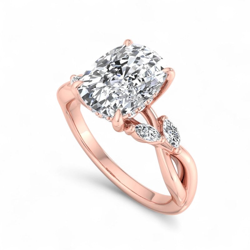 1.60 Carat Elongated Cushion Lab Grown Diamond Twig Engagement Ring
