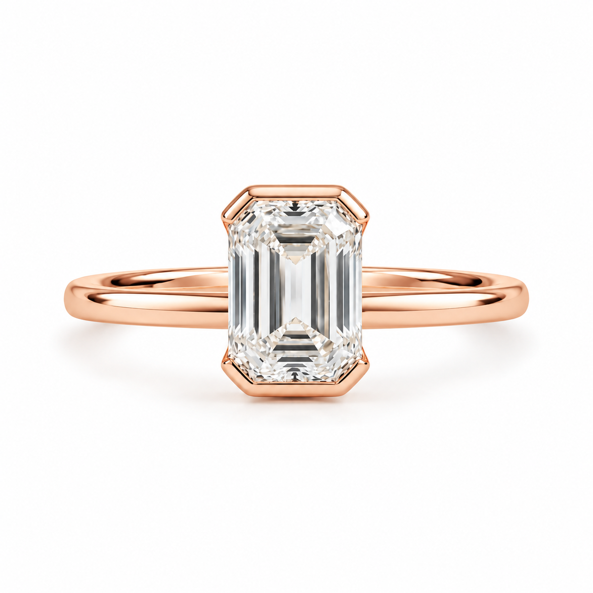 Emerald cut solitaire engagement ring with lab-grown diamond – Modern bezelbar setting