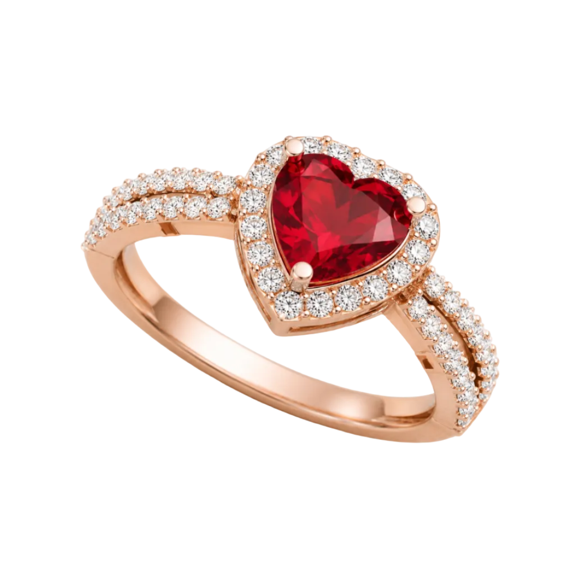 Heart Cut Lab Grown Diamond & Moissanite Halo Engagement Ring with Triple Row Pavé Band