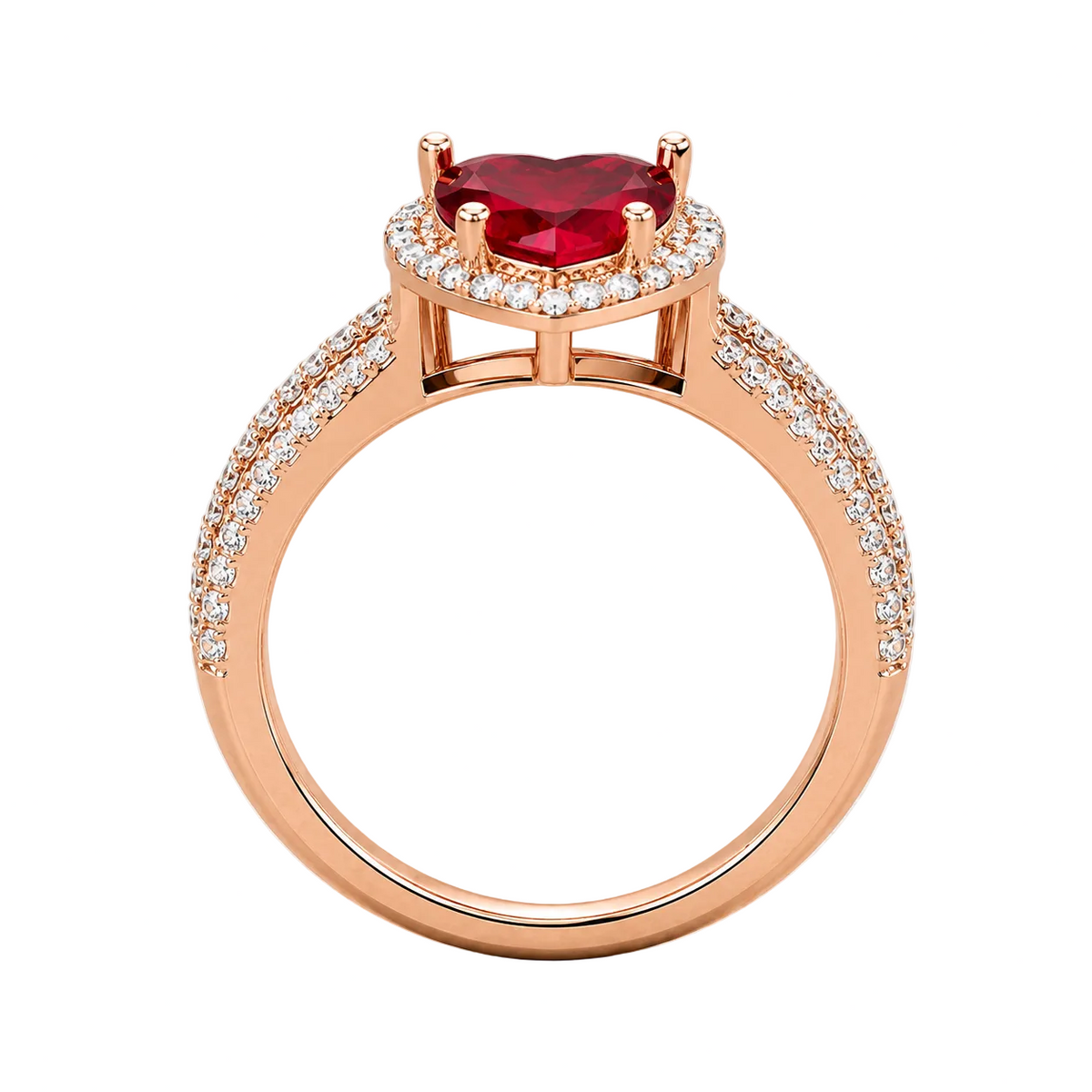 Heart Cut Lab Grown Diamond & Moissanite Halo Engagement Ring with Triple Row Pavé Band