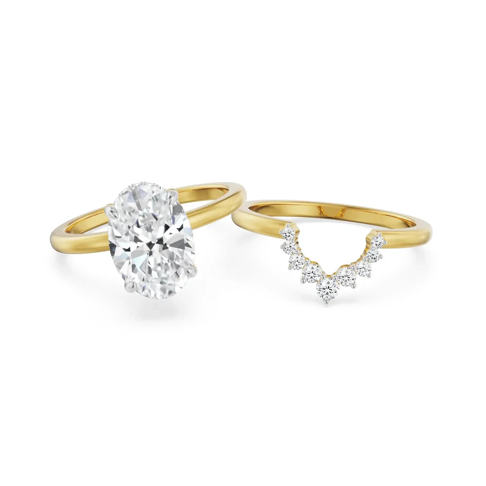 oval lab grown diamond ring set in silver, three-quarter view