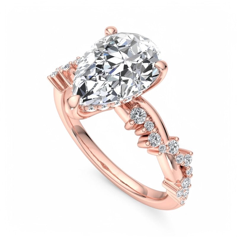 1.50ct Pear shaped Lab grown Diamond Infinity Leaf Engagement Ring