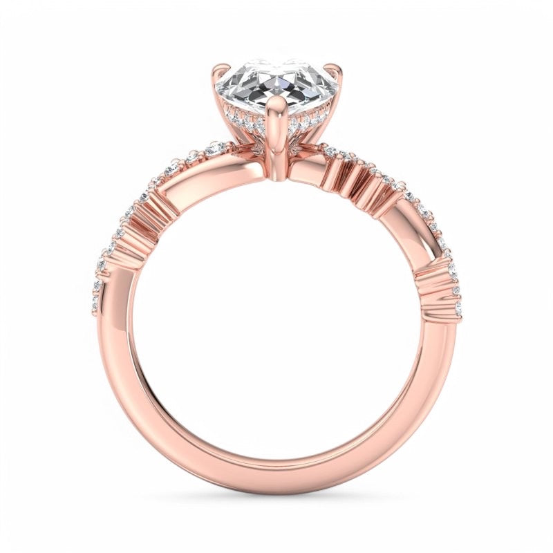 1.50ct Pear shaped Lab grown Diamond Infinity Leaf Engagement Ring