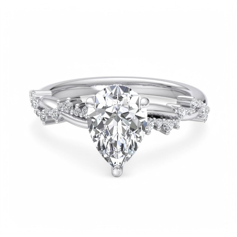 1.50ct Pear shaped Lab grown Diamond Infinity Leaf Engagement Ring