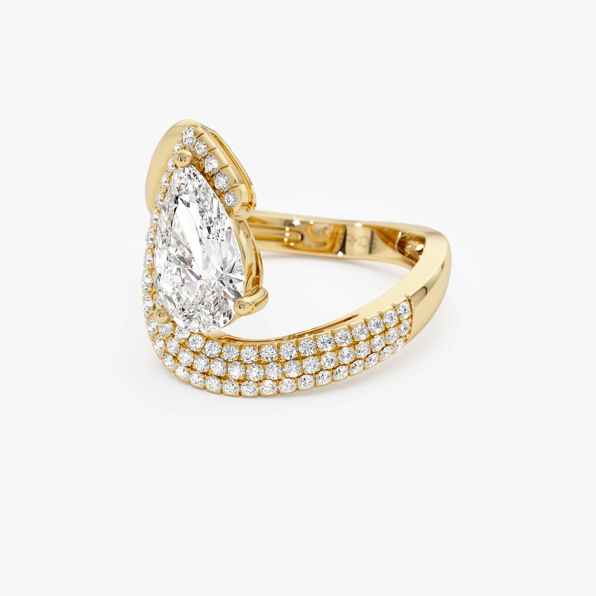 2ctw Pear Triple Row Pave Diamond Engagement Ring, Statement Bridal Ring, Unique Teardrop Diamond Ring