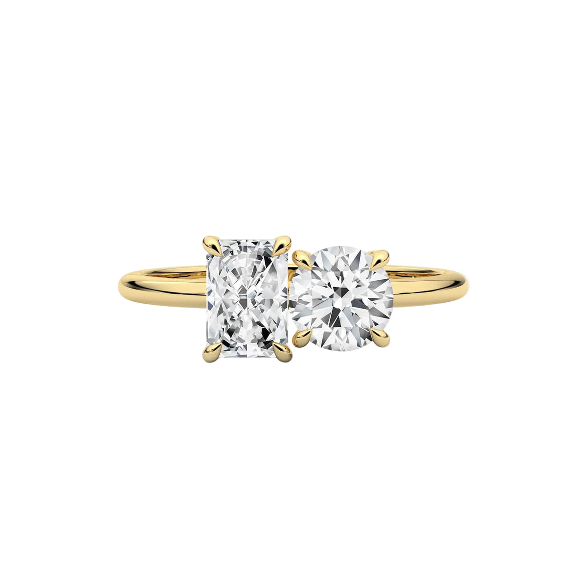 round lab grown diamond engagement ring in silver, three-quarter view