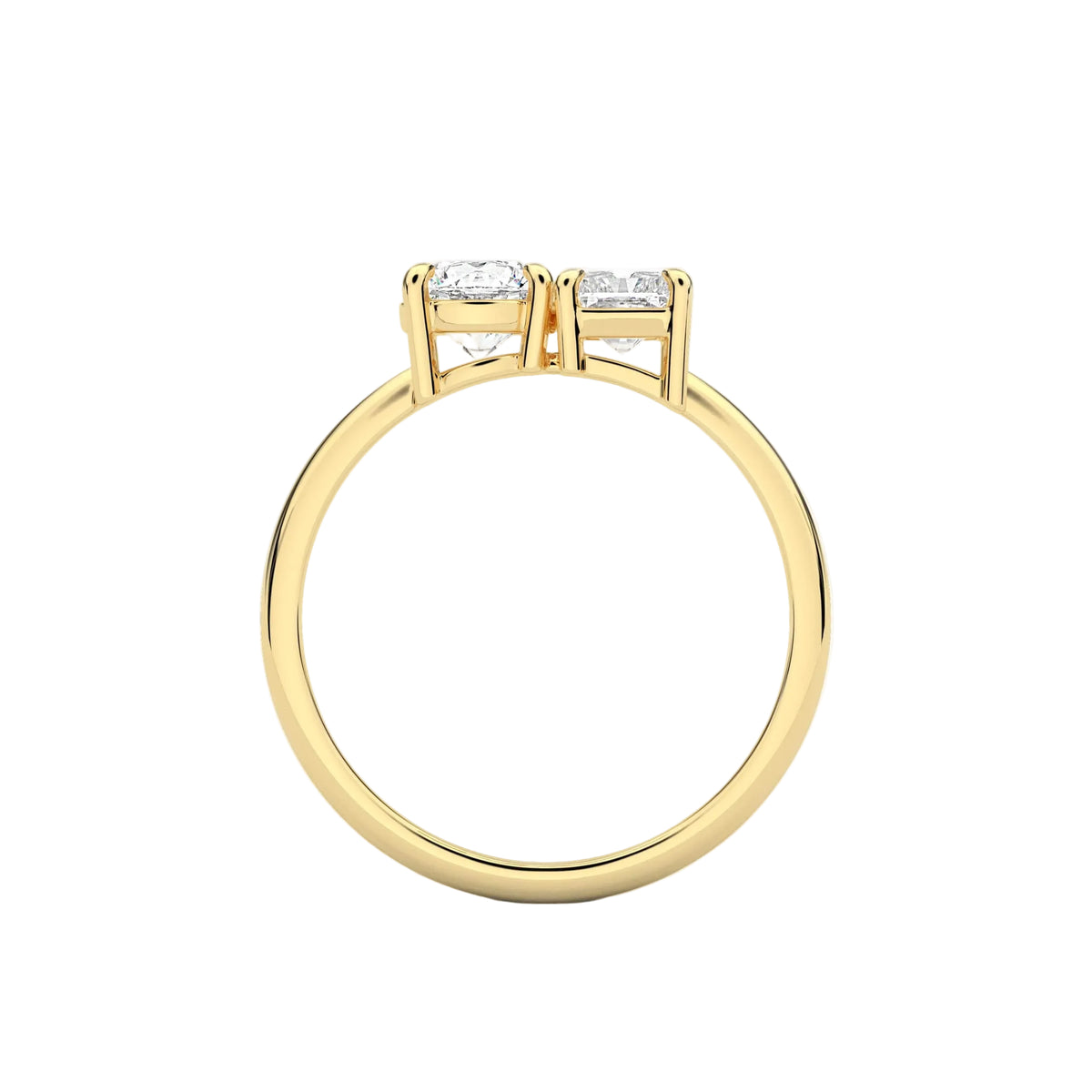 radiant lab grown diamond engagement ring in silver, top view