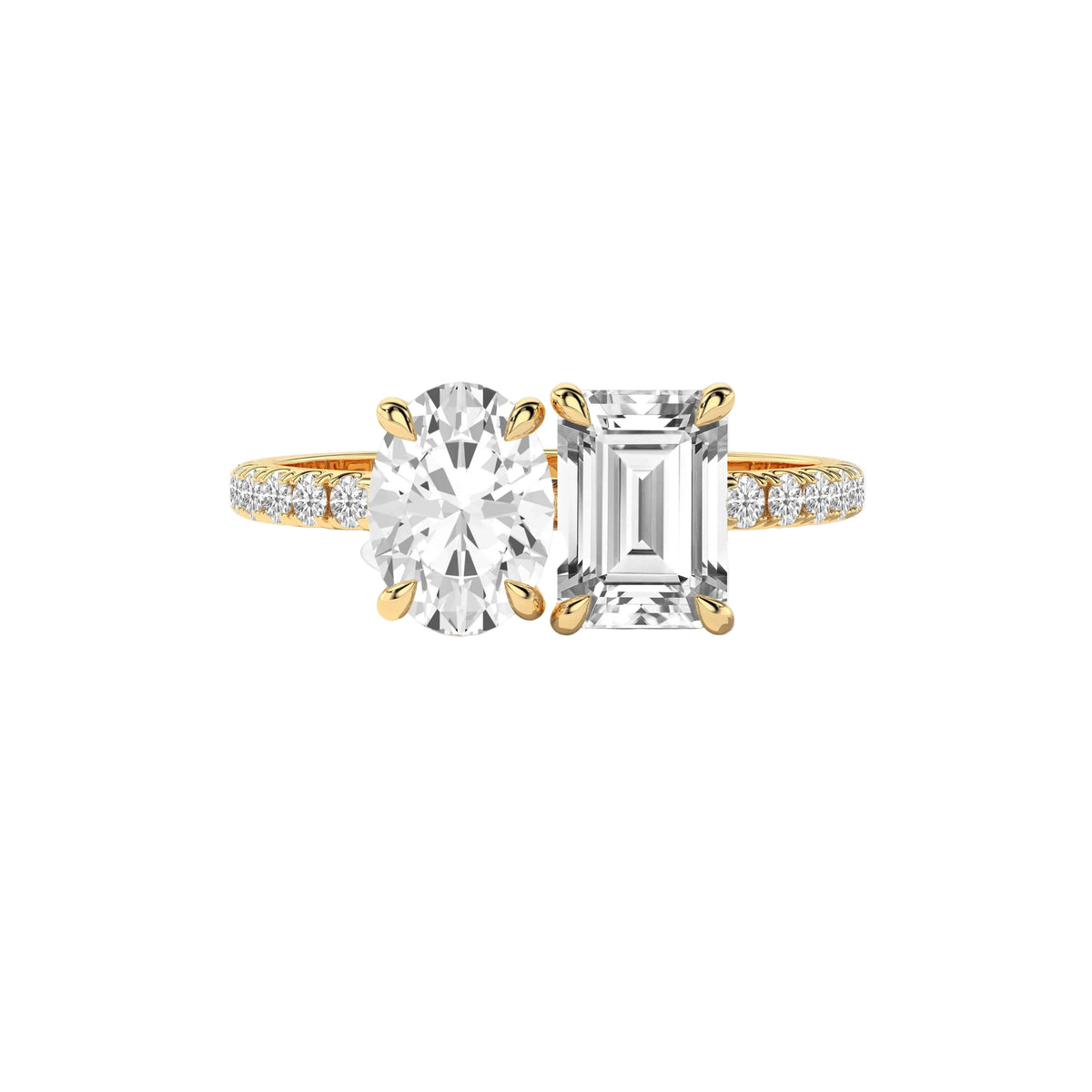 Emerald Cut & Oval Cut Toi-Et-Moi Engagement Ring