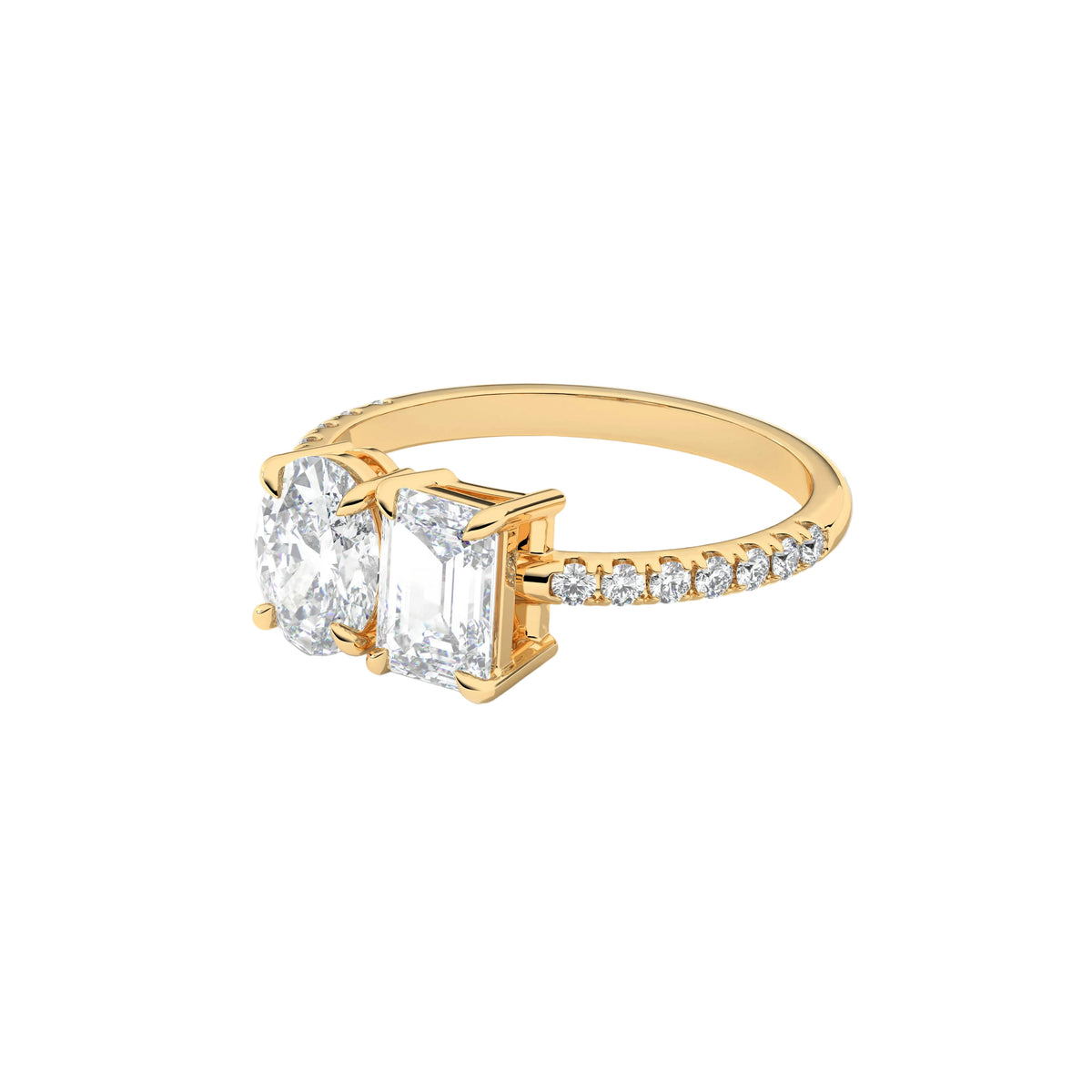 Emerald Cut & Oval Cut Toi-Et-Moi Engagement Ring