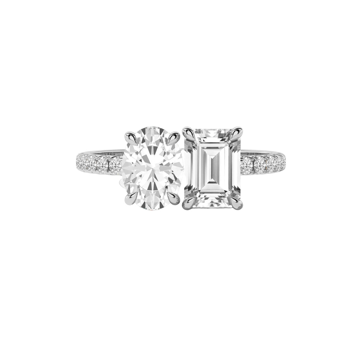 Emerald Cut & Oval Cut Toi-Et-Moi Engagement Ring
