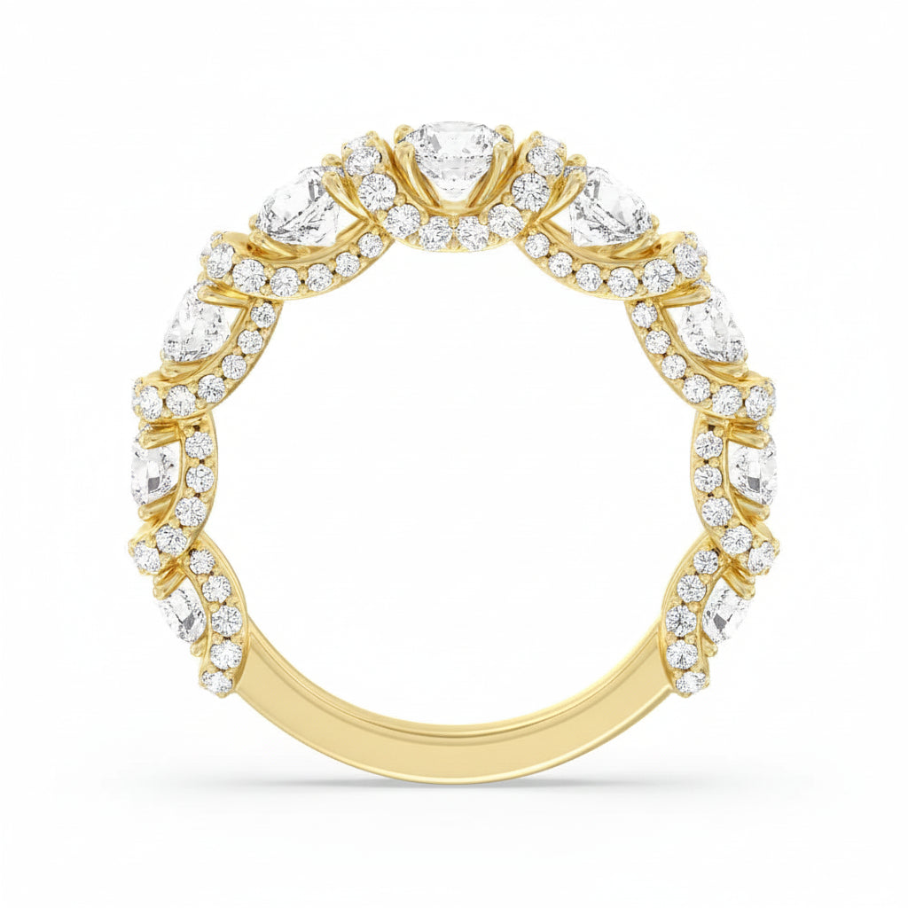 round lab grown diamond wedding band in 10k gold, top view