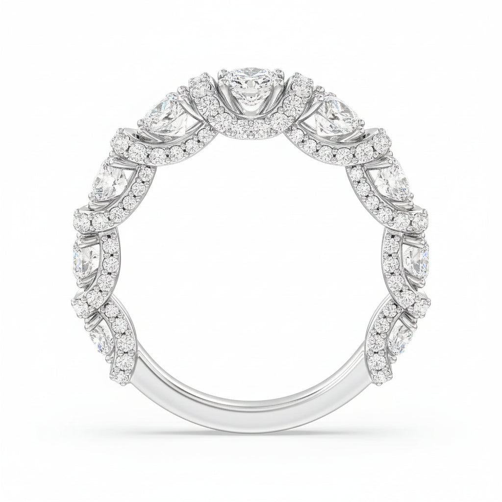 round lab grown diamond wedding band in 18k gold, on-hand