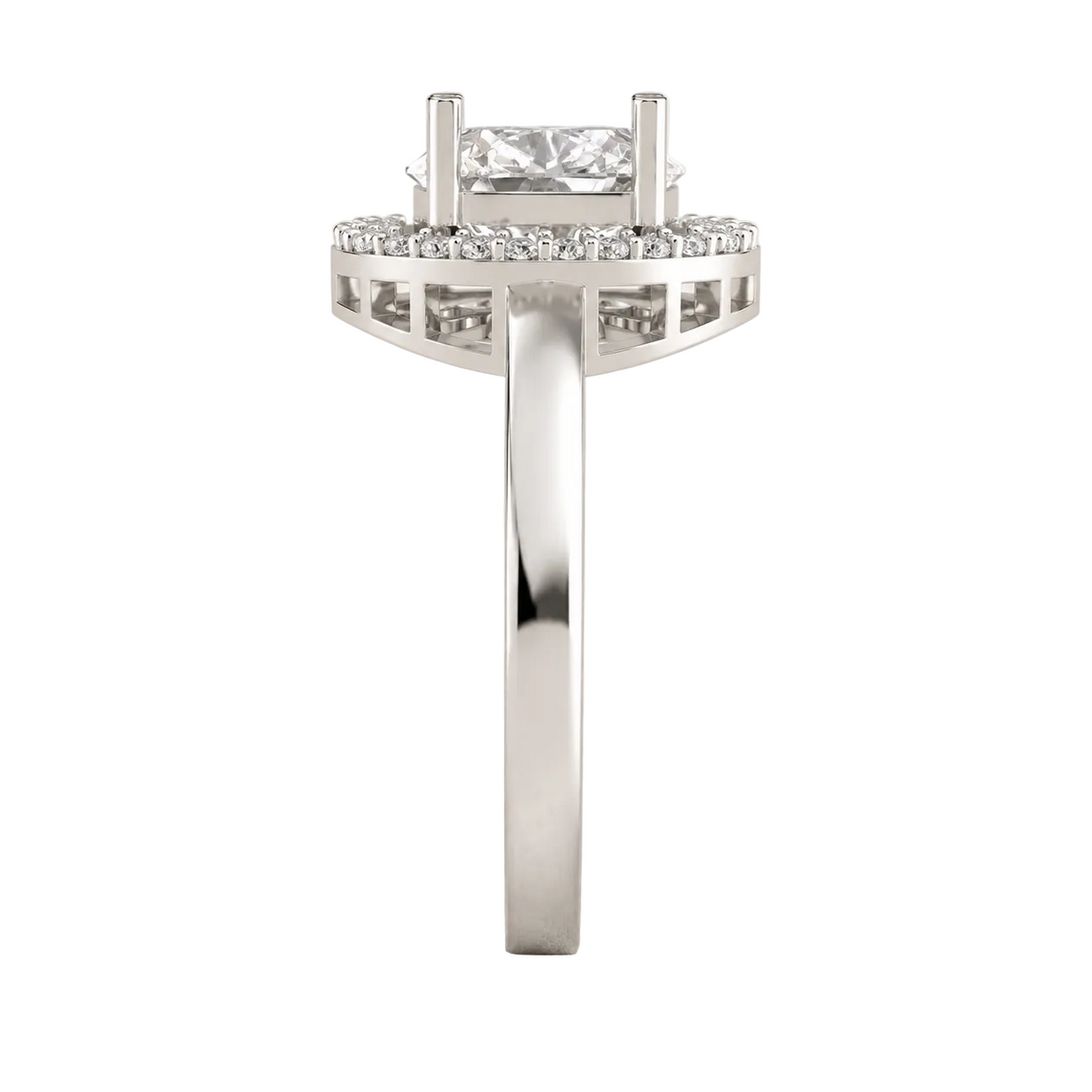 Oval Cut Lab Grown Diamond & Moissanite Halo Engagement Ring with Pavé Halo