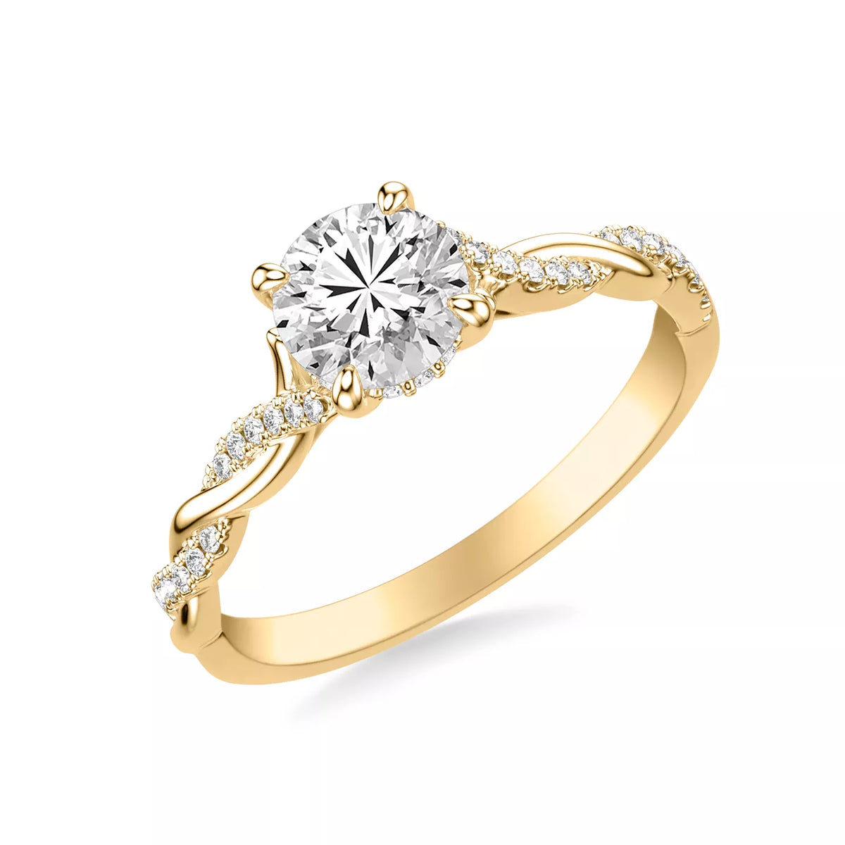 Round Cut Hidden Halo Engagement Ring Lab Grown Diamond & Moissanite Round Brilliant Cut Ring