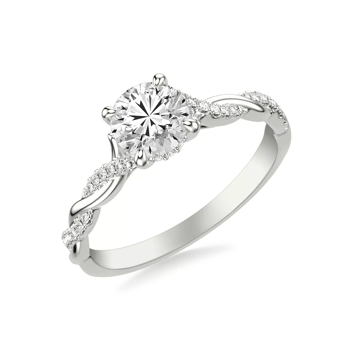 Round Cut Hidden Halo Engagement Ring Lab Grown Diamond & Moissanite Round Brilliant Cut Ring