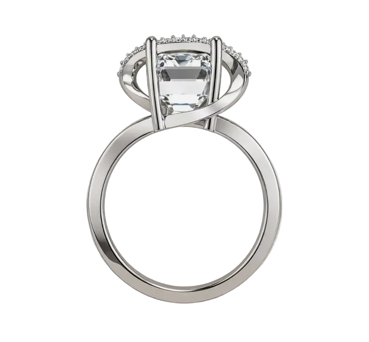 Emerald Cut Lab Grown Diamond & Moissanite Criss Cross Pavé Engagement Ring