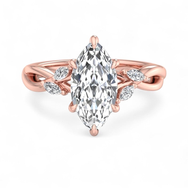 2.0 Carat Marquise Cut Lab Grown Diamond Nature Inspired Engagement Ring