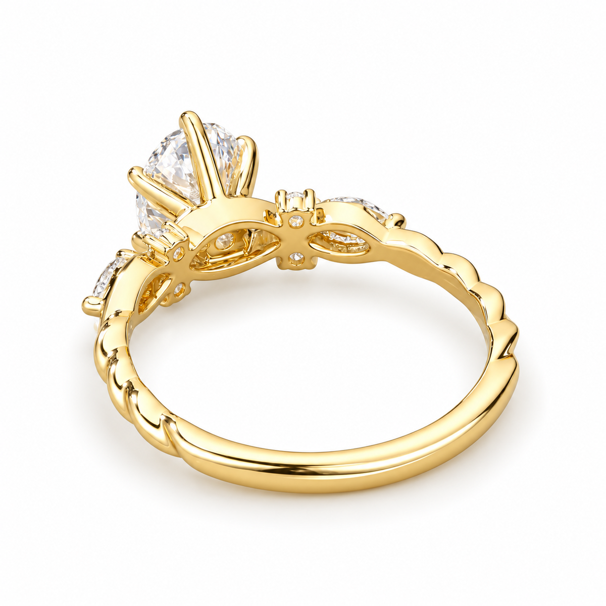 oval lab grown diamond engagement ring in gold, side profile