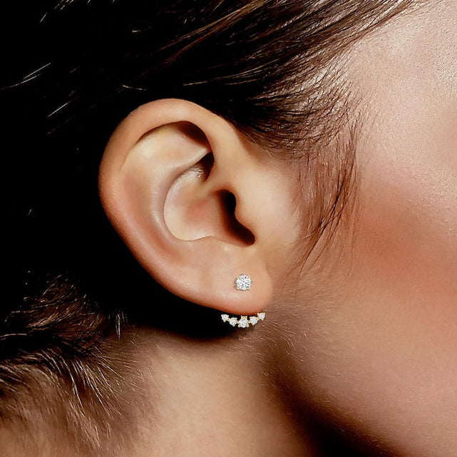 Round Cut Lab-grown Diamonds Detachable Ear Jacket For Women Wedding Anniversary Gift