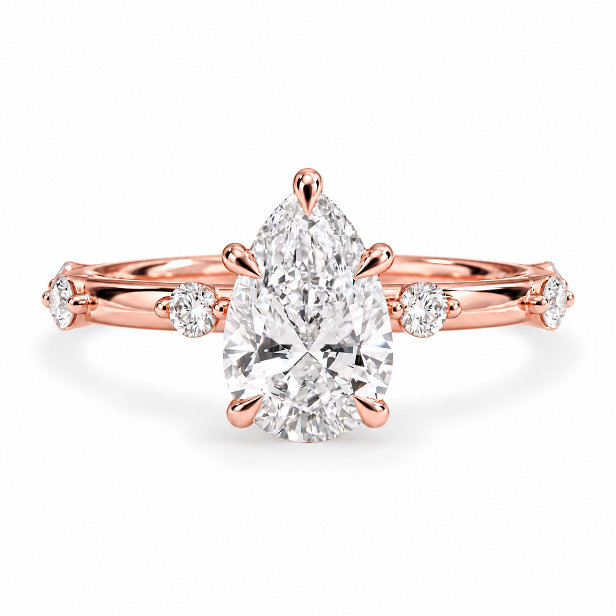 pear lab grown diamond engagement ring in gold, detail of the setting