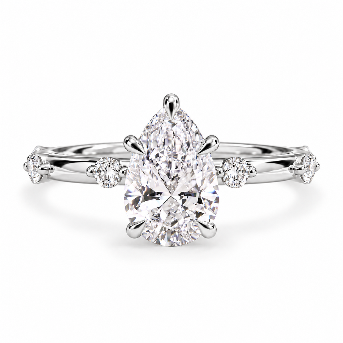 pear lab grown diamond engagement ring in gold, on-hand