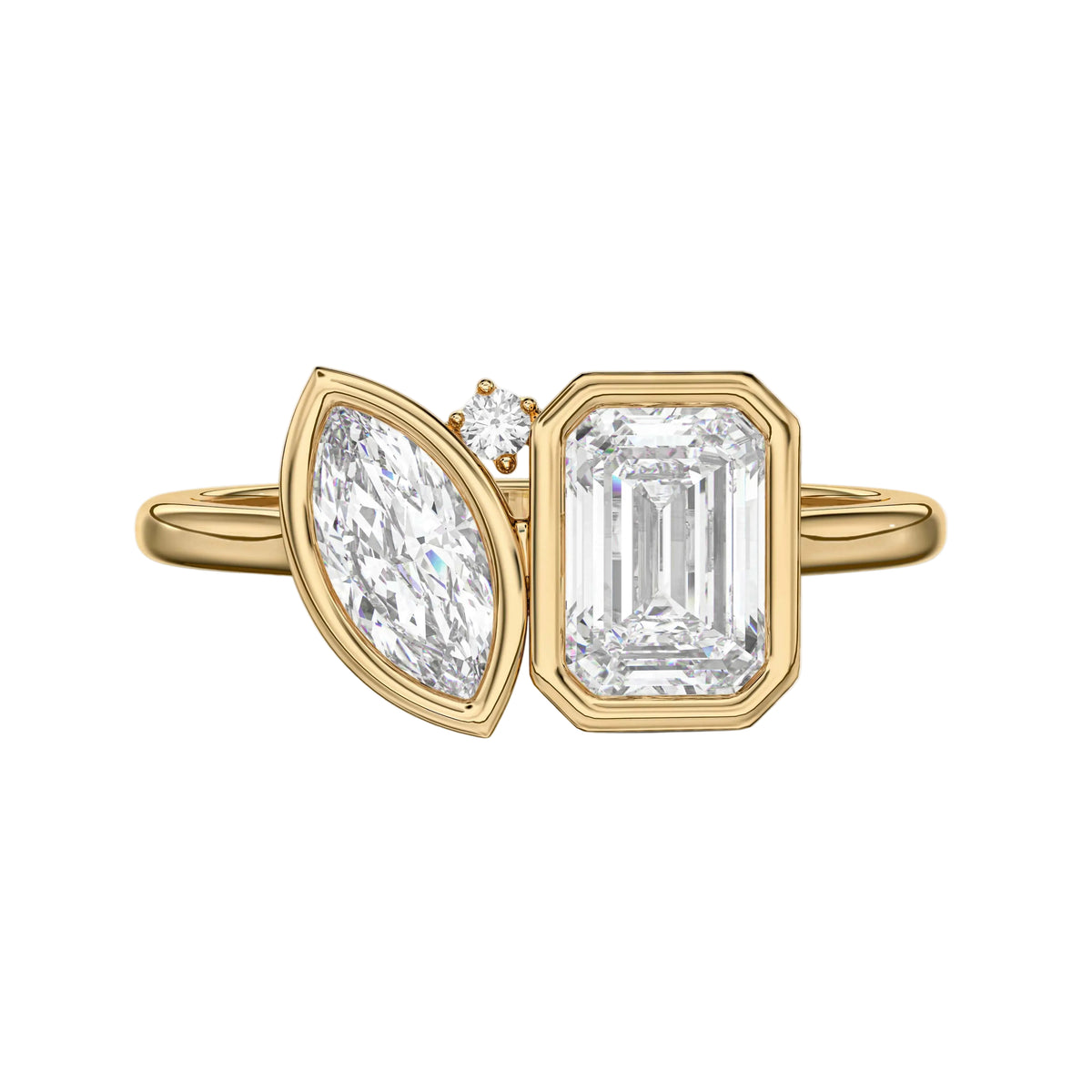 Marquise and Emerald Lab Grown Diamond Engagement Toi et Moi Ring