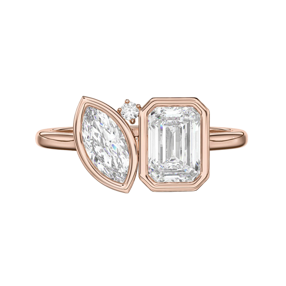 Marquise and Emerald Lab Grown Diamond Engagement Toi et Moi Ring