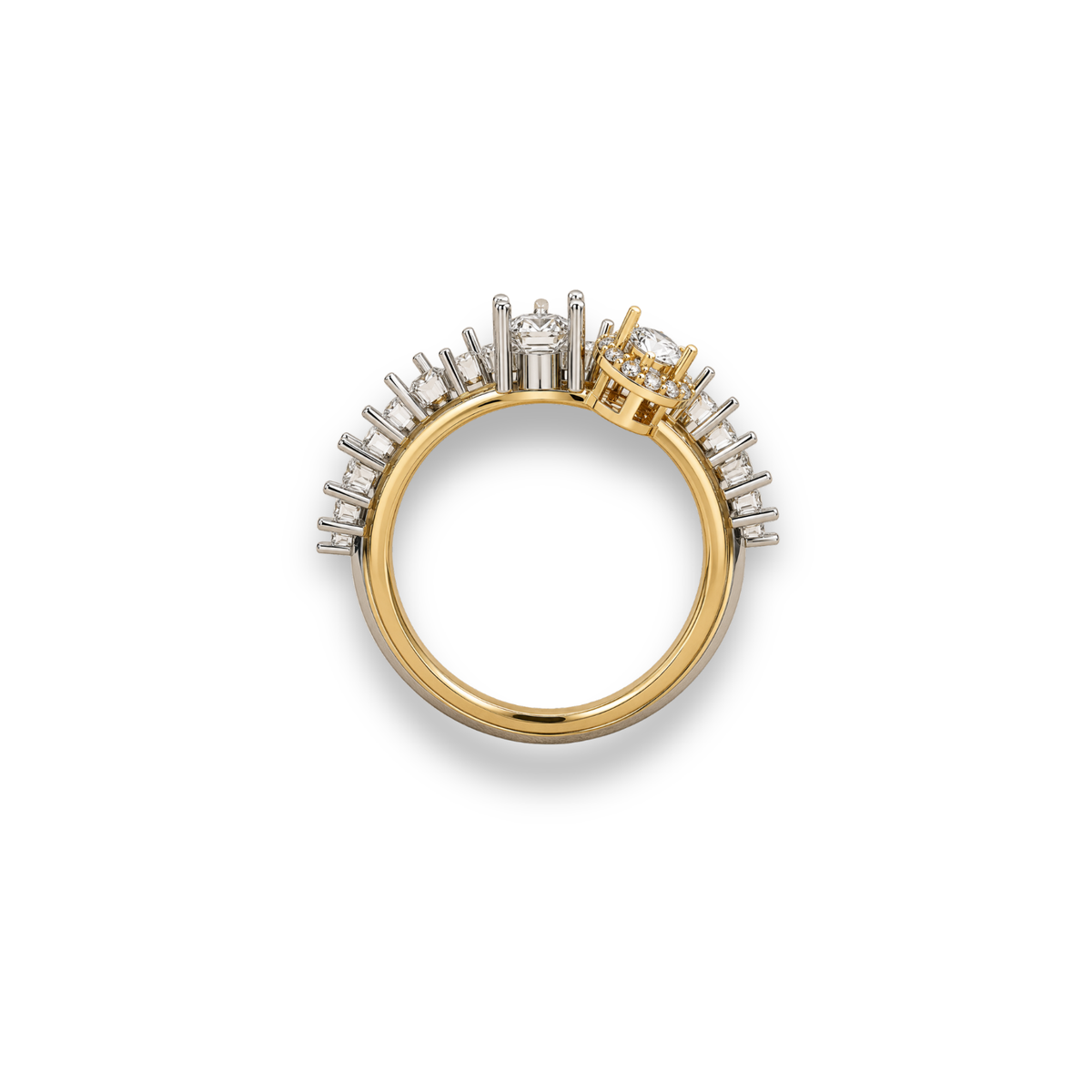 Pear Shape Moissanite & Lab Grown Diamond Ring Two Tone Gold Statement Ring