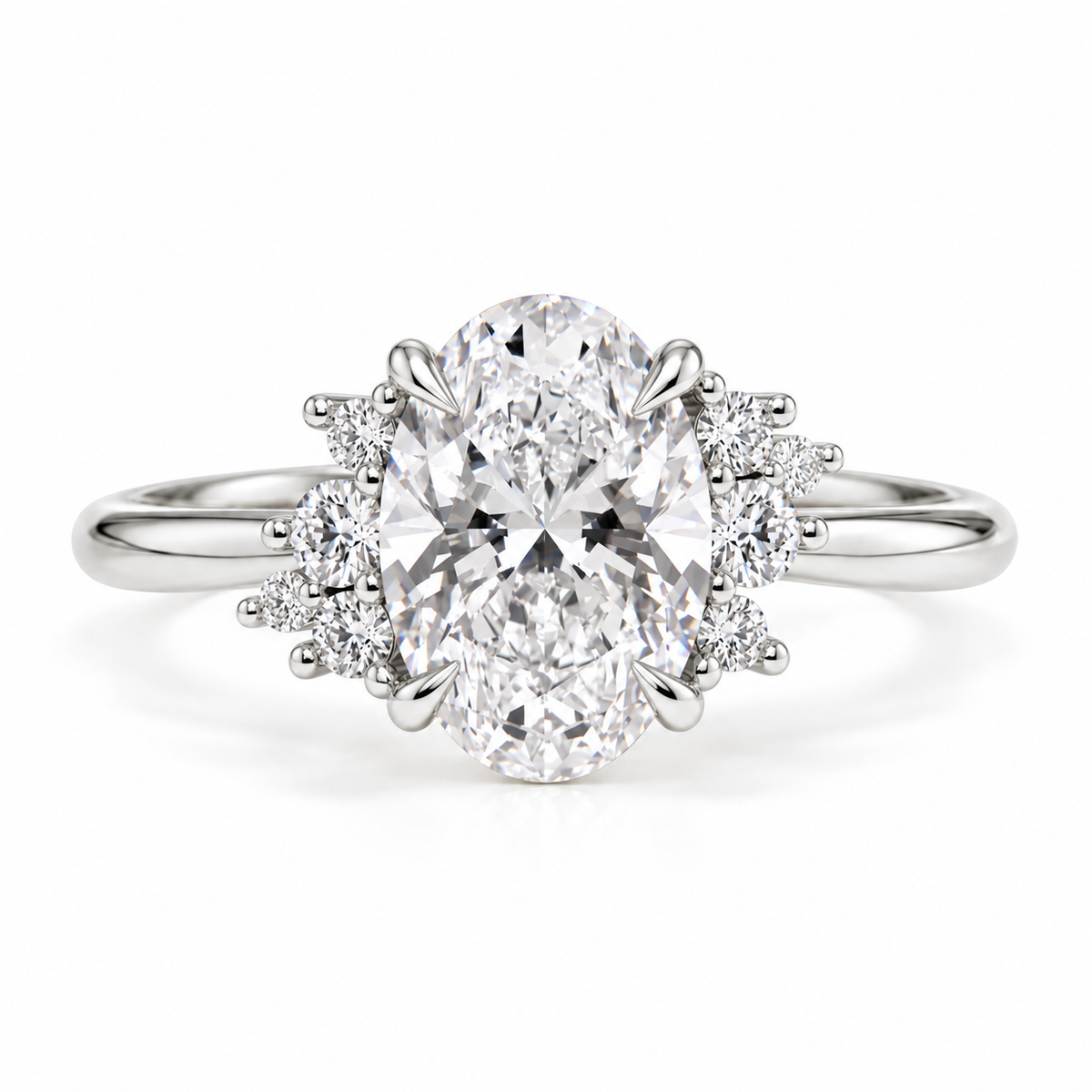 oval lab grown diamond engagement ring in gold, detail of the setting
