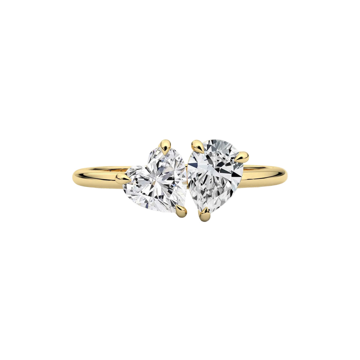 heart and pear lab grown diamond engagement ring in silver, three-quarter view