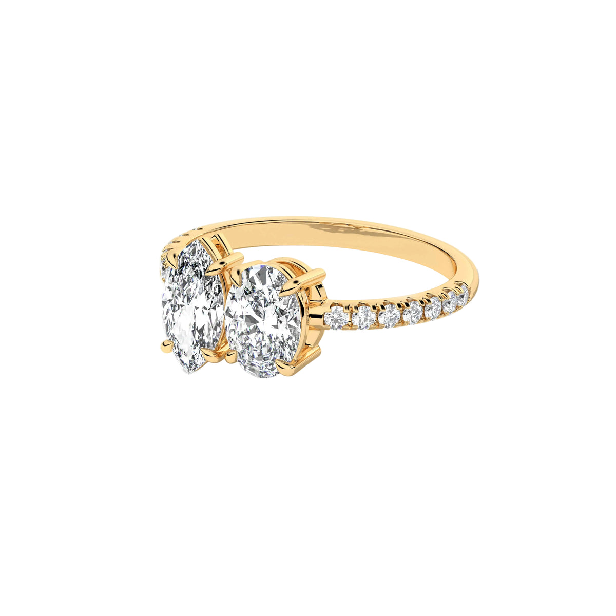 oval lab grown diamond engagement ring in 14k, top view