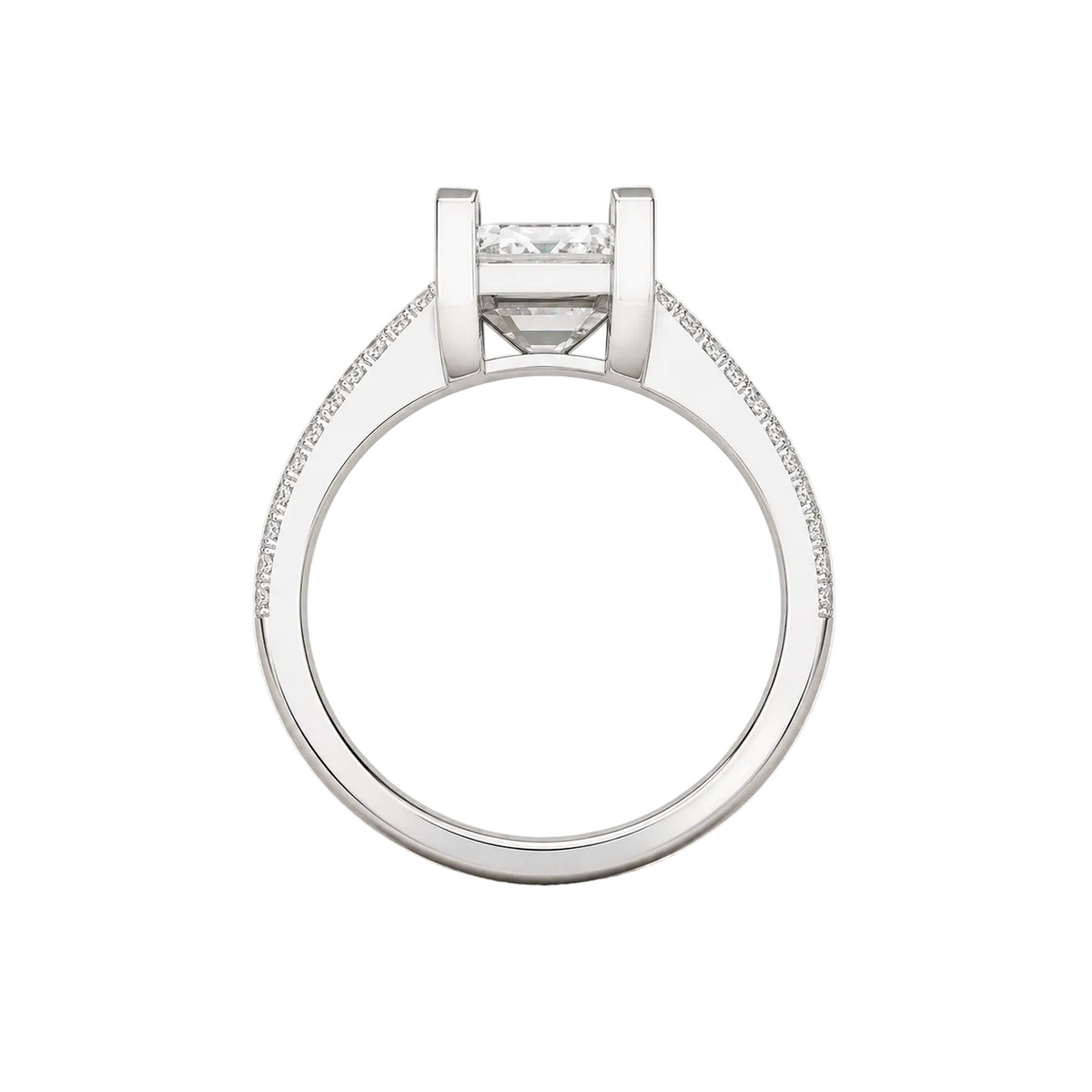Emerald Cut Lab Grown Diamond & Moissanite Split Shank Pavé Engagement Ring