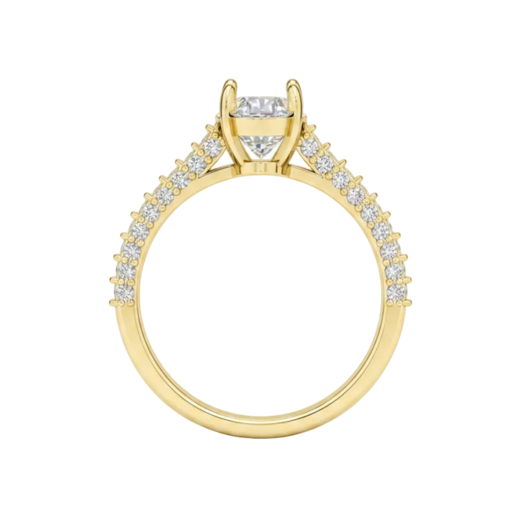oval lab grown diamond solitaire engagement ring in 14K gold, side profile