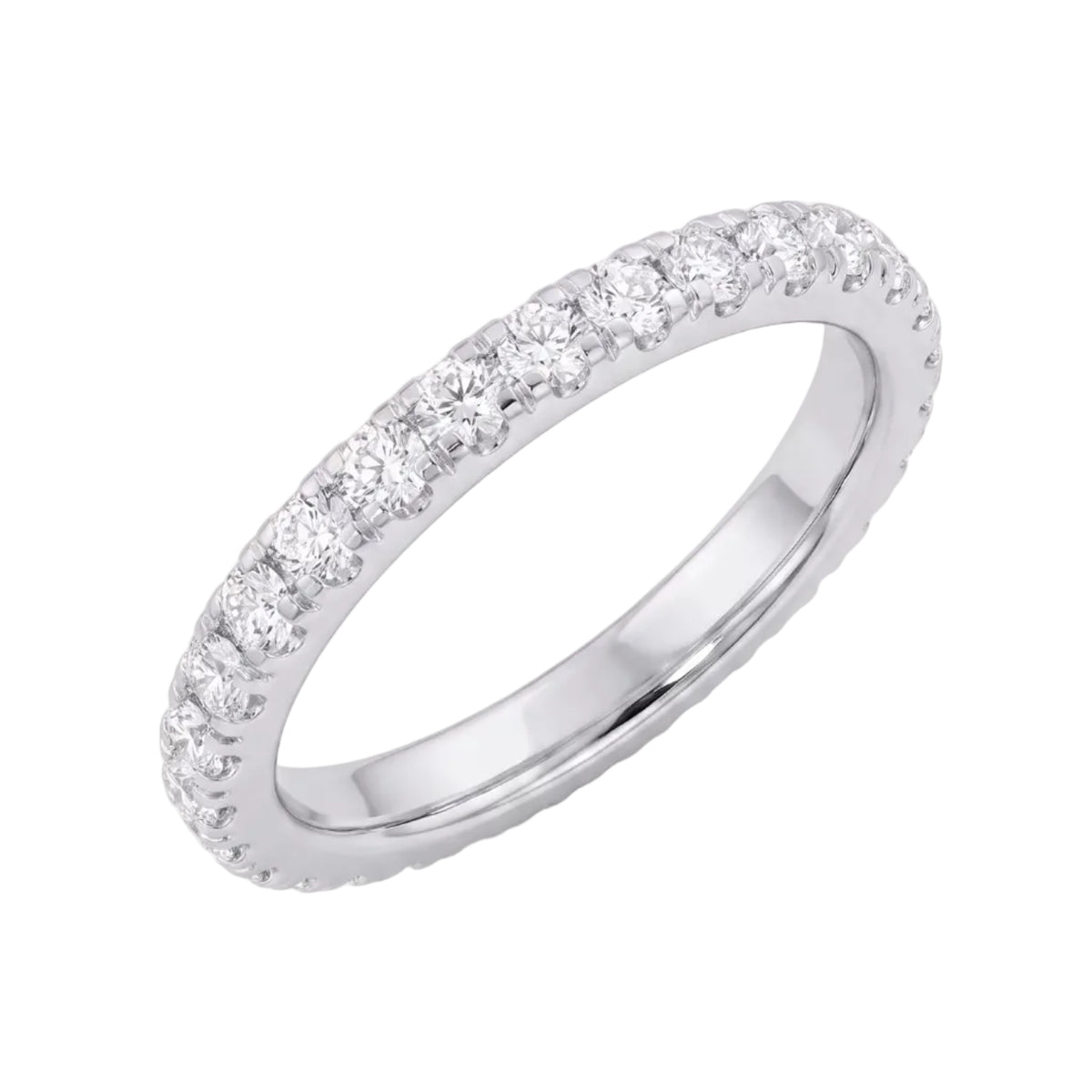 round lab grown diamond eternity band in metal, top view