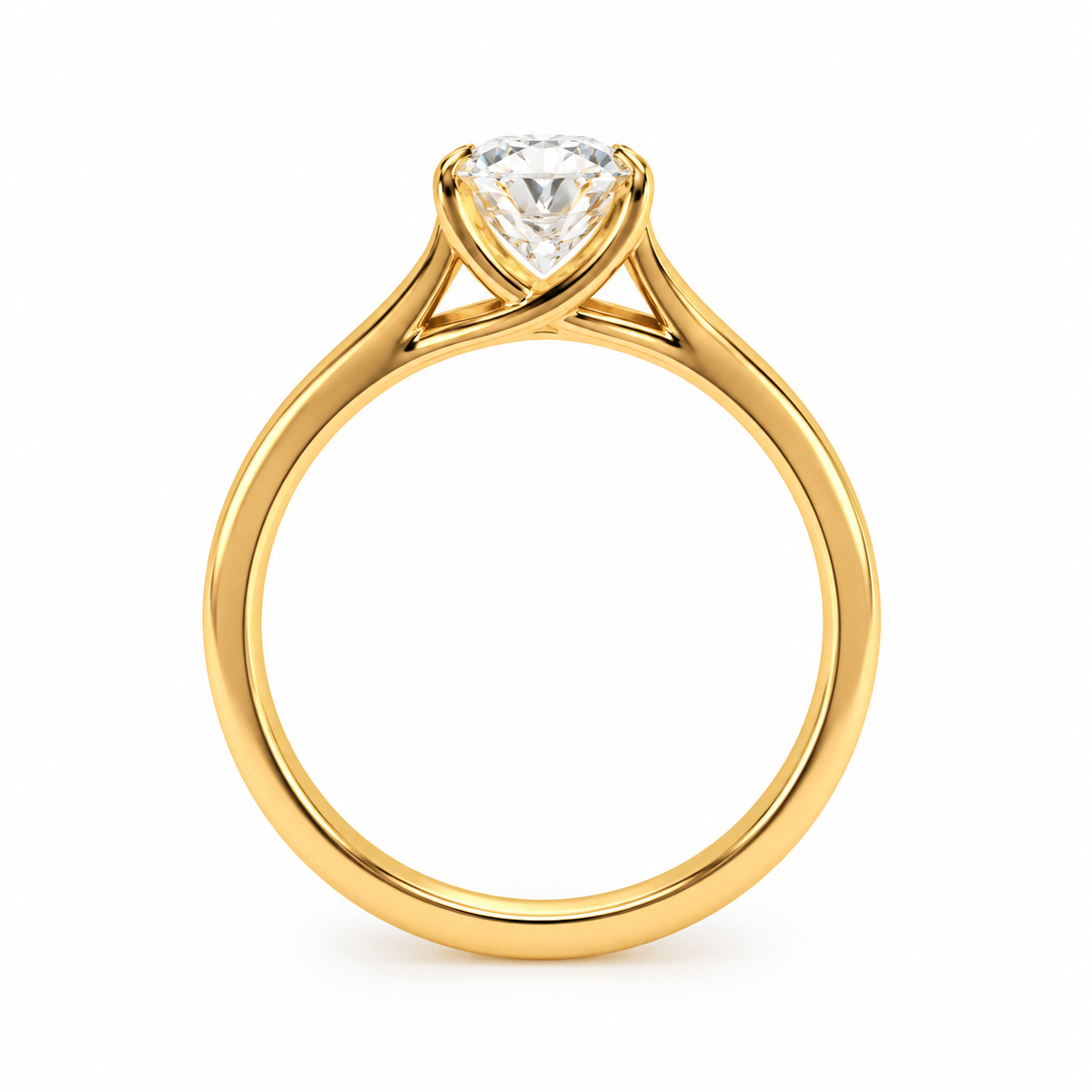oval lab grown diamond engagement ring in gold, side profile