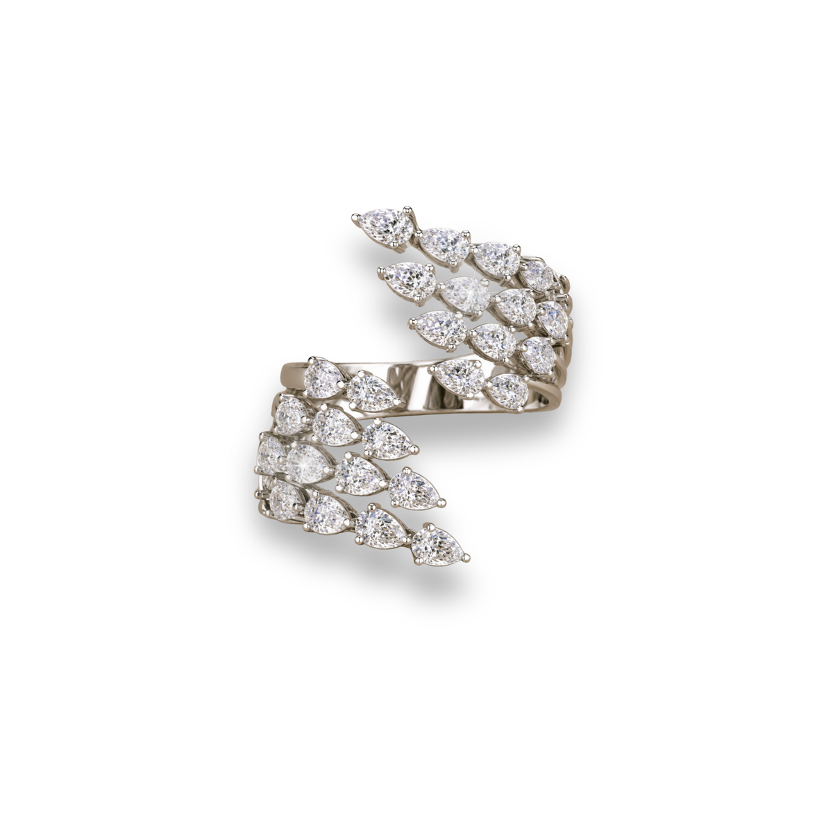 Pear Shape Moissanite & Lab Grown Diamond Vine Ring Nature Inspired Statement Ring