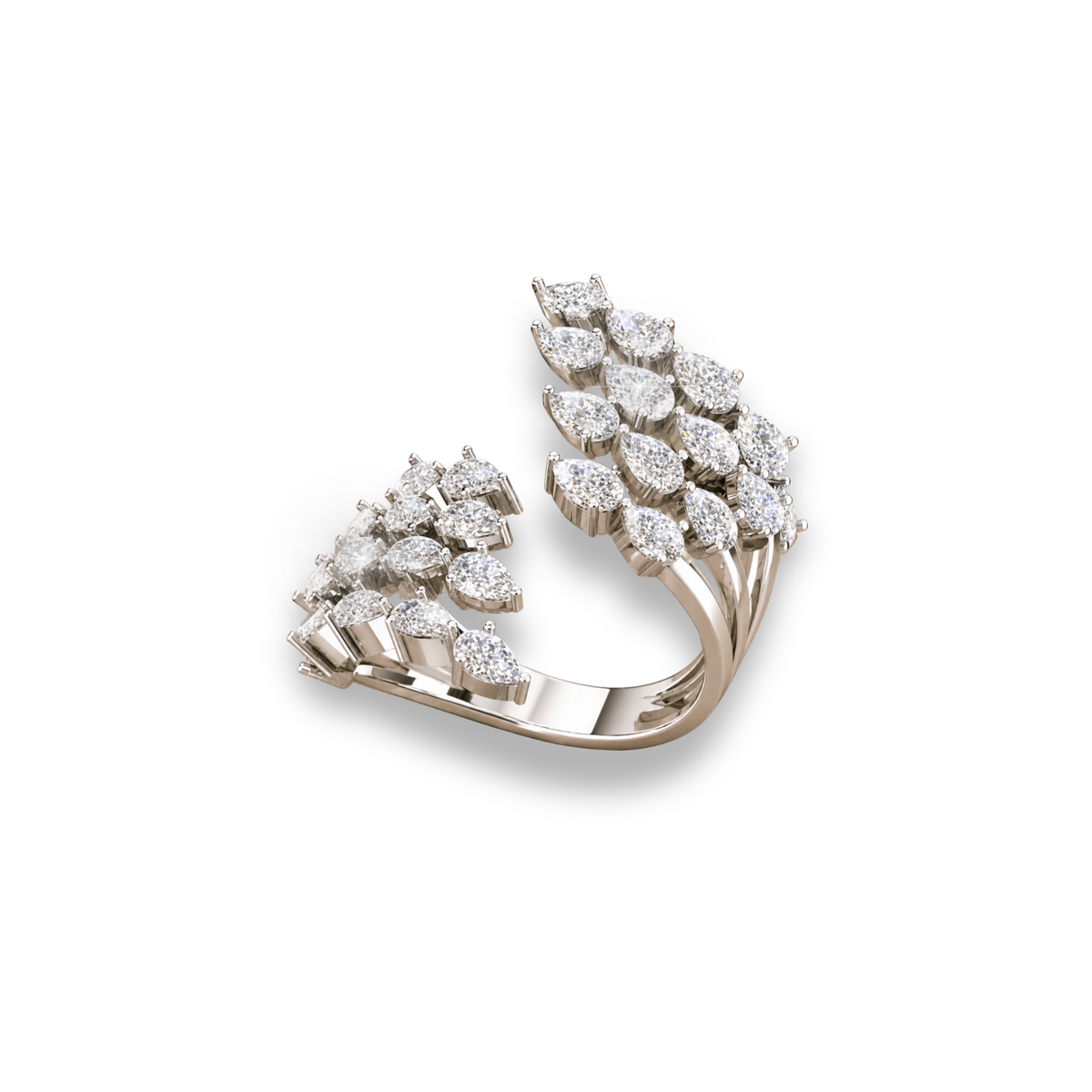 Pear Shape Moissanite & Lab Grown Diamond Vine Ring Nature Inspired Statement Ring