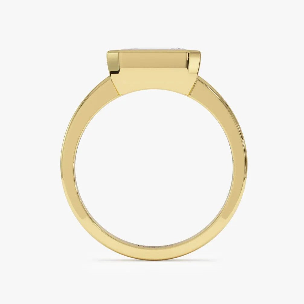 emerald lab grown diamond engagement ring in gold, side profile