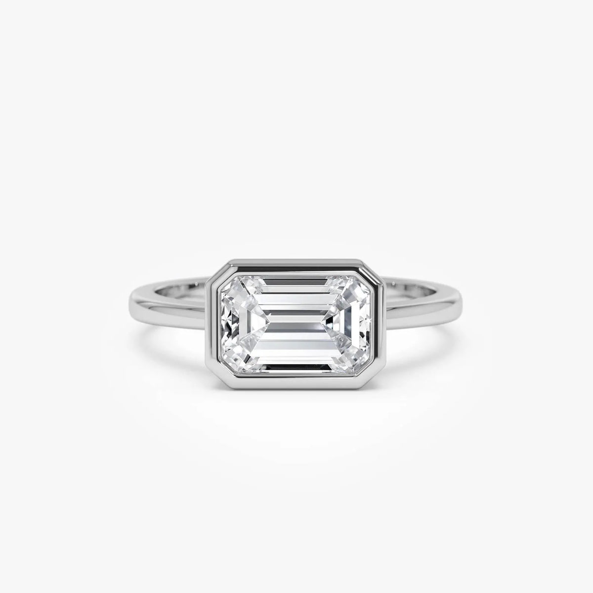 emerald lab grown diamond engagement ring in gold, detail of the setting