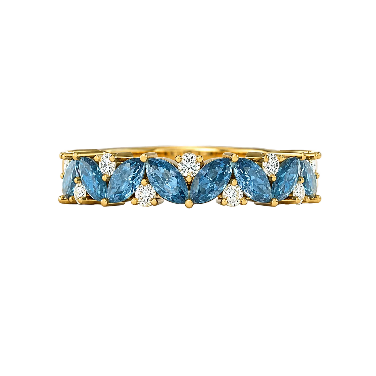 Marquise Blue Sapphire Lab Grown Diamond & Moissanite Eternity Ring