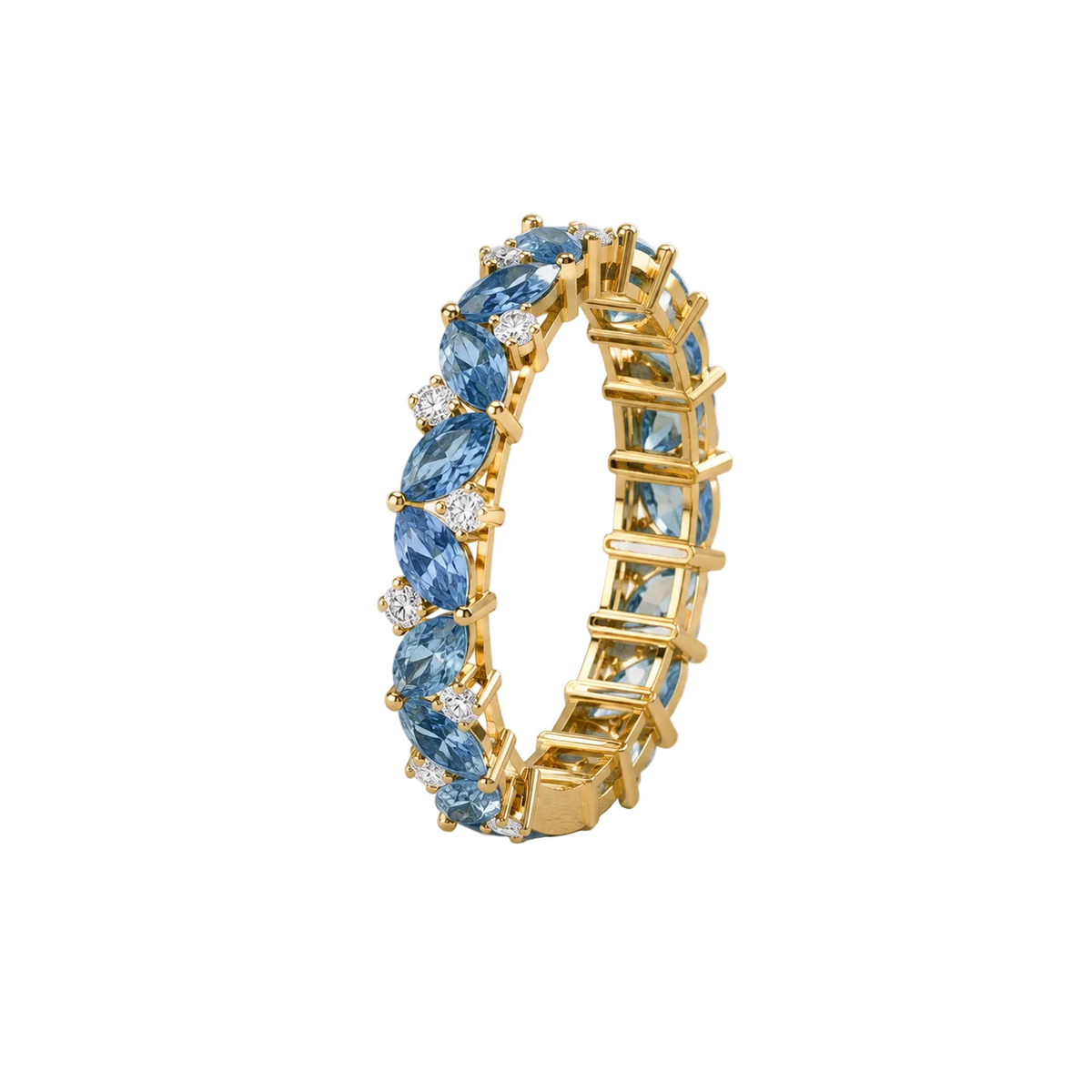 Marquise Blue Sapphire Lab Grown Diamond & Moissanite Eternity Ring