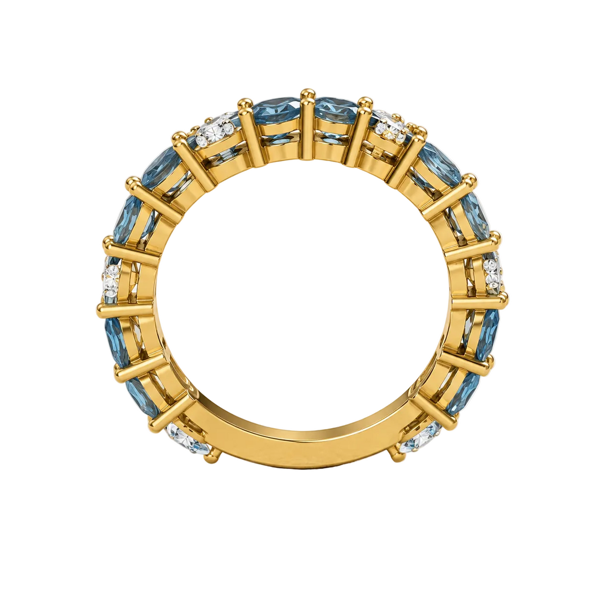 Marquise Blue Sapphire Lab Grown Diamond & Moissanite Eternity Ring