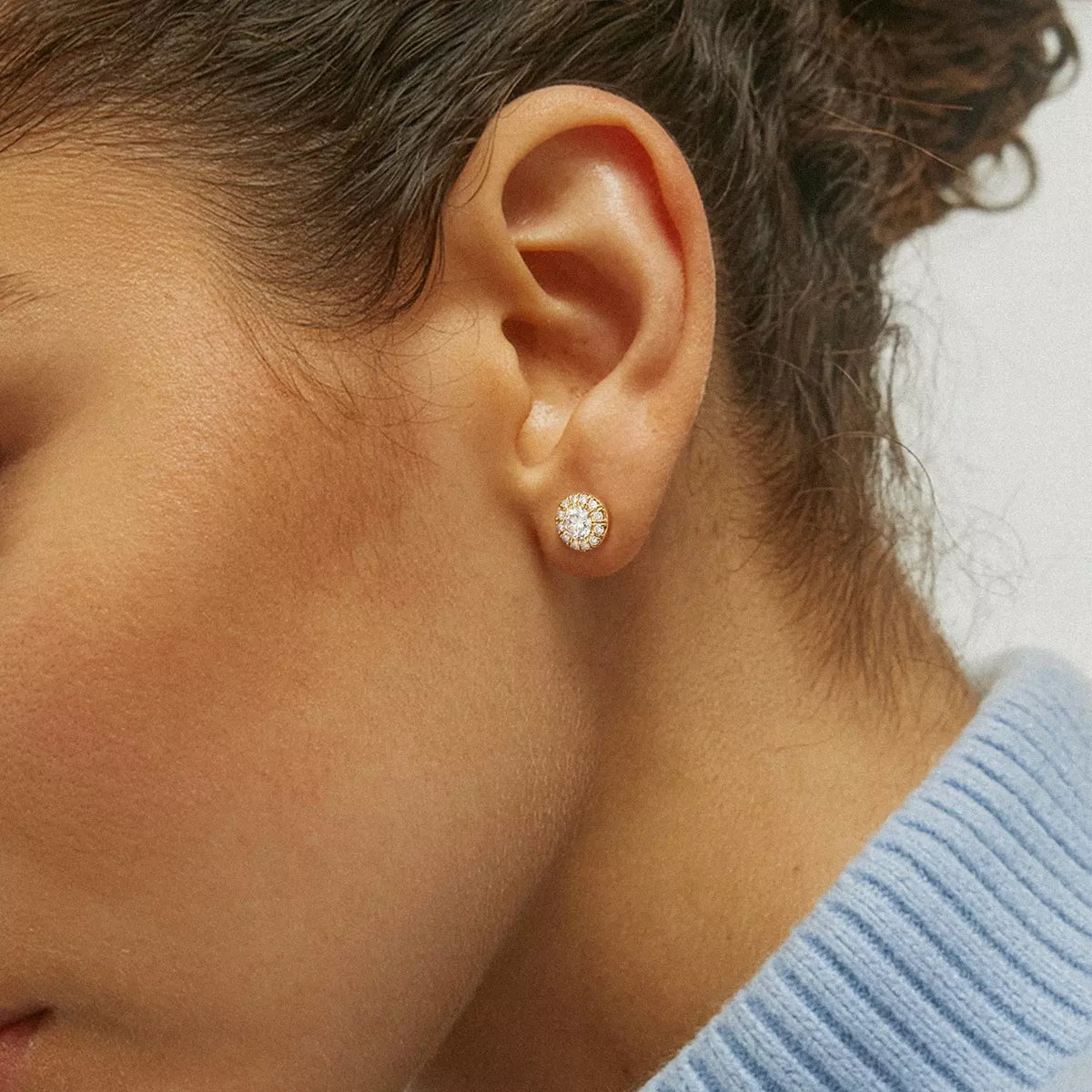 Round Lab Diamond Halo Studs