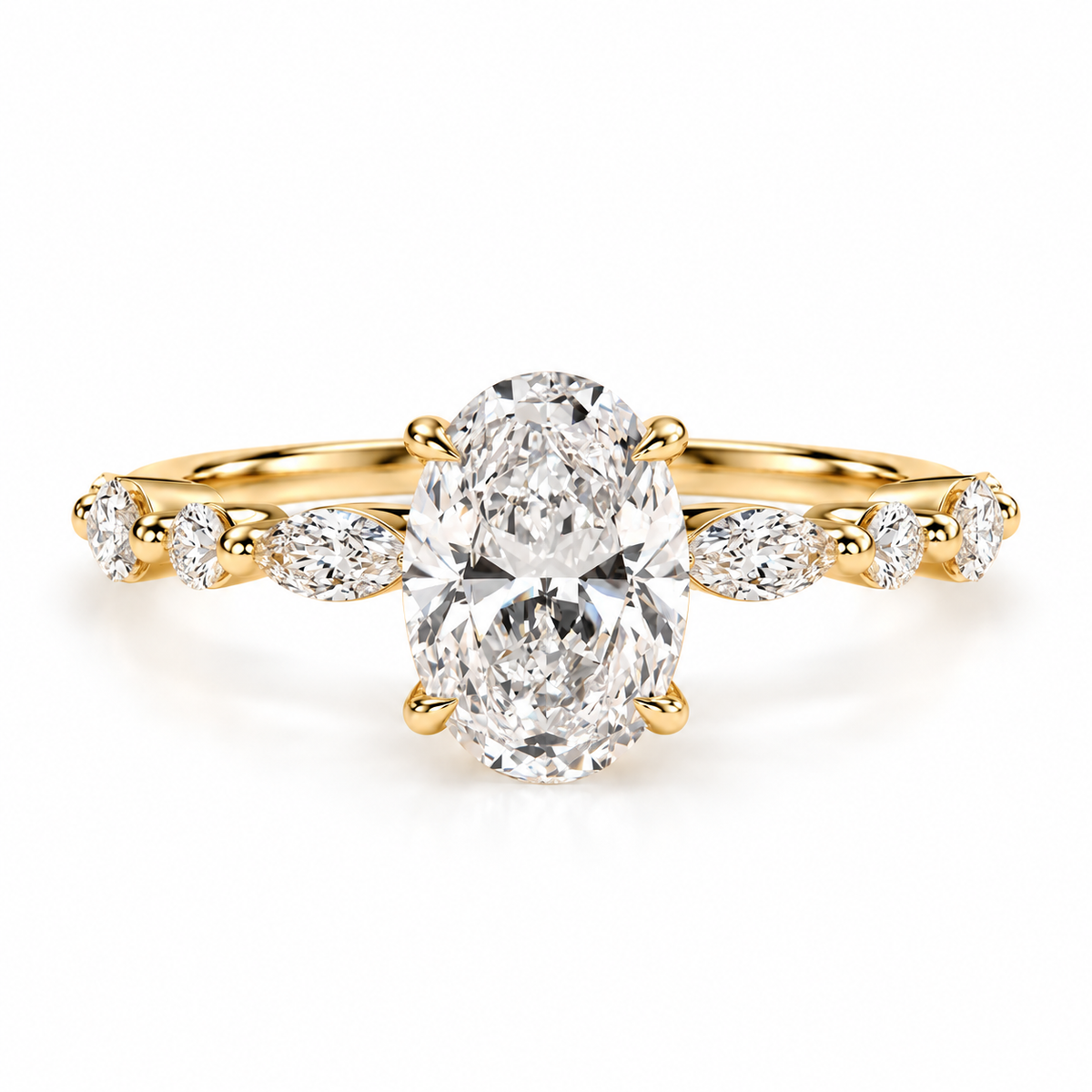 2ct Oval Lab Diamond Engagement Ring – Marquise & Round Diamond Accents